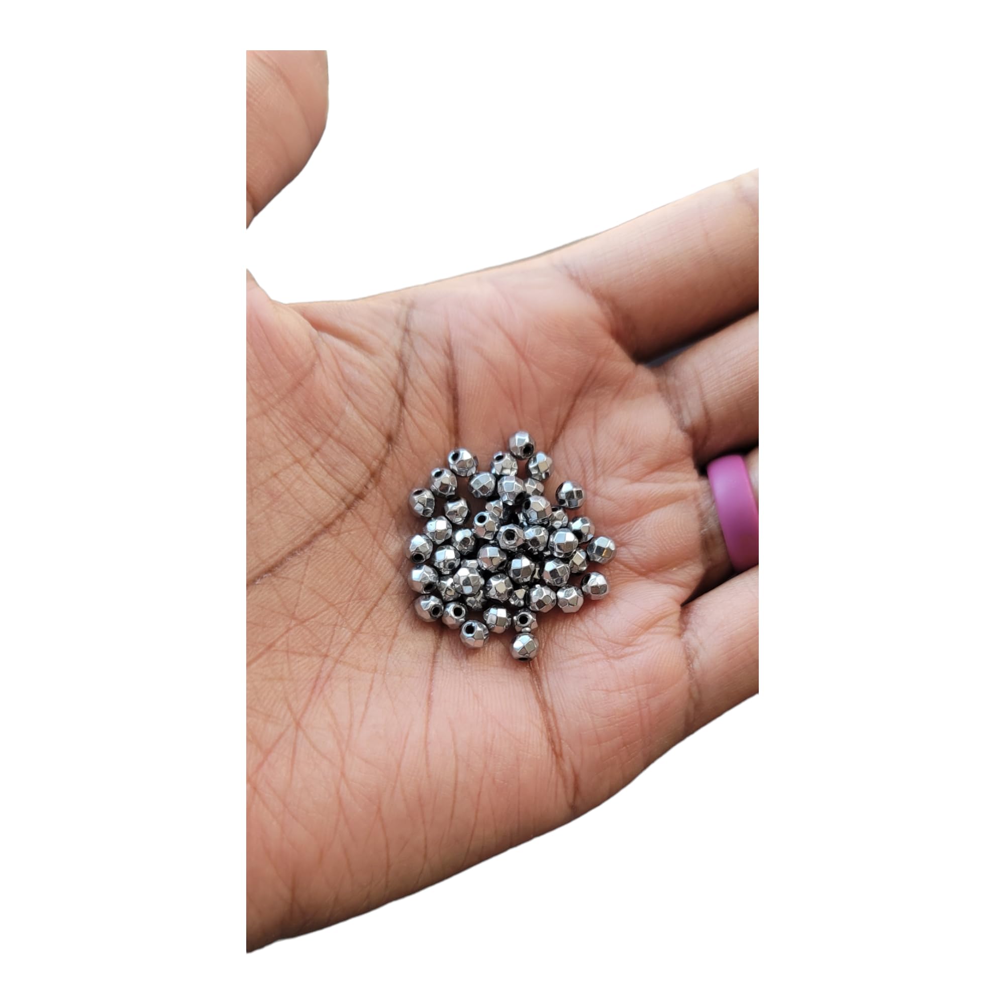 Beaditwearitloveit Set of 50 Faceted Hematite Crystal Dreadlock Loc Sprinkles Mix Hair Beads, Loc Jewelry, Dreadlock Accessories (Silver)