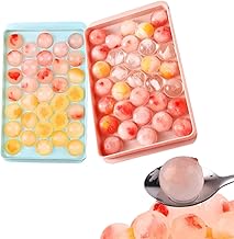 [2 Pack] Round Ice Cube Trays with Lid, Mini Ice Ball Maker Mold for Freezer, Easy Release BPA Free Reusable Ice Cube Molds fot Cocktail Whiskey Tea & Coffee [Total 66PCS Small Sphere][Blue+Pink]