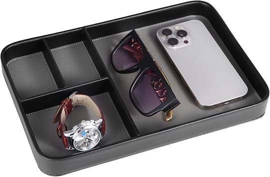 Divided Catchall Organizer, 4-Compartment Pu Leather Tray, Stylish Pu Leather Valet Tray for Jewelry, Multifunctional Storage Organizer for Desk, Keys, Phone, Wallet