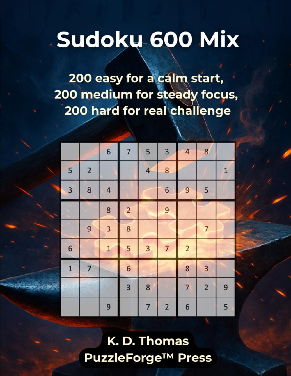 Sudoku 600 Mix: 200 easy for a calm start, 200 medium for steady focus, 200 hard for real challenge (PuzzleForge™ Mixed Sudoku Forge Series – Variety Brain Training Puzzles)