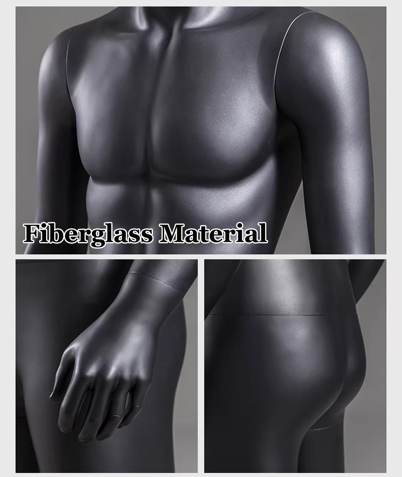 Männliche Schaufensterpuppe, abnehmbare Taille und Arme, Edelstahl-Basis für Einzelhandel Kleidung Display