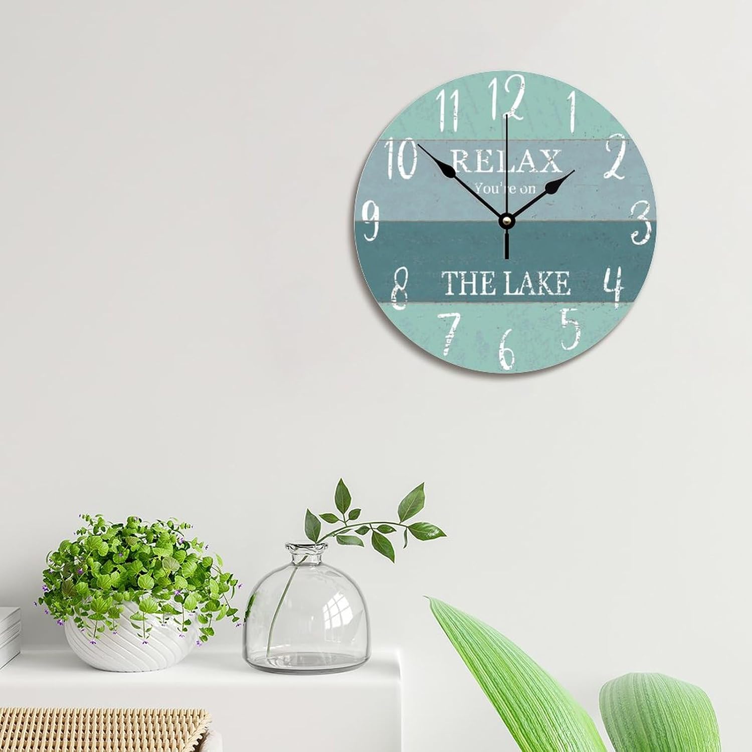 Relax You're on The Lake Wall Clock Lake Time Clock Teal Wall Clocks Battery Operated 12 Inch Silent Non-Ticking Rutic Hanging Clock for Bedroom Living Room Farmhouse Wall Decor
