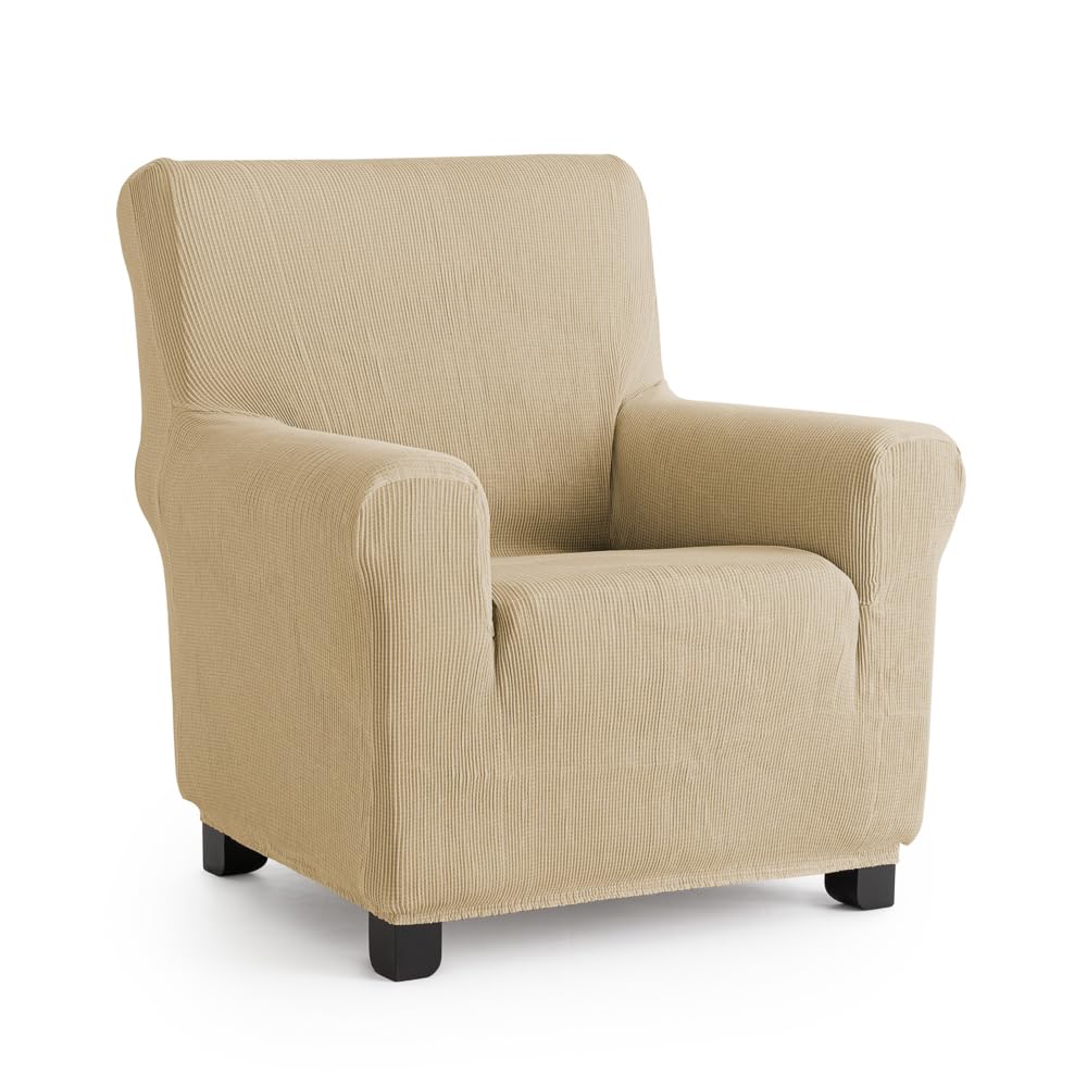 MAXIFUNDAS | Funda de Sofá Elástica 1 Plaza Color Beige - Funda de Sofá Extrasuave, Antideslizante y Elástica - Funda Sofá Elástica Modelo Inca