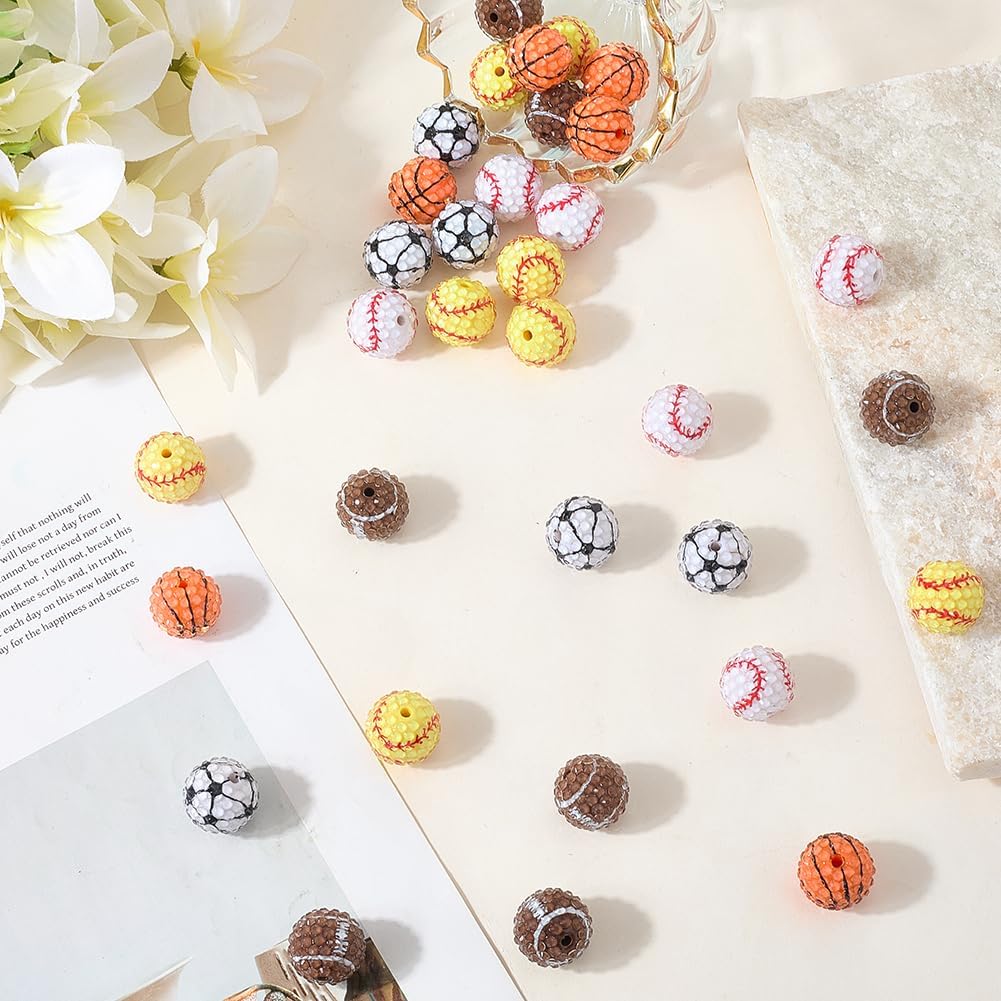 20MM 40Pcs Sports Theme Acrylic Beads Rhinestone Disco Assorted Ball Baseball Basketball Football Resin Bead for Jewelry Making Earrings Bracelets Necklaces Pen Adult DIY Crafts Supplies - Image 3