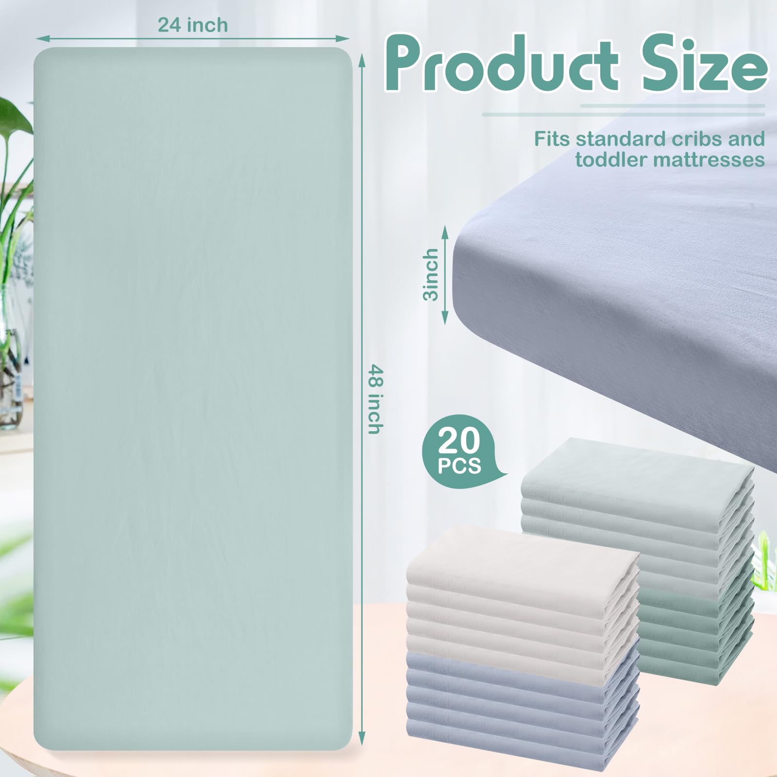 VitalCozy 20 lenzuola con angoli per culla in cotone naturale, per bambini e bambine, in microfibra traspirante, per culla standard, tappetino per pisolino, 61 x 121 cm (colore chiaro)