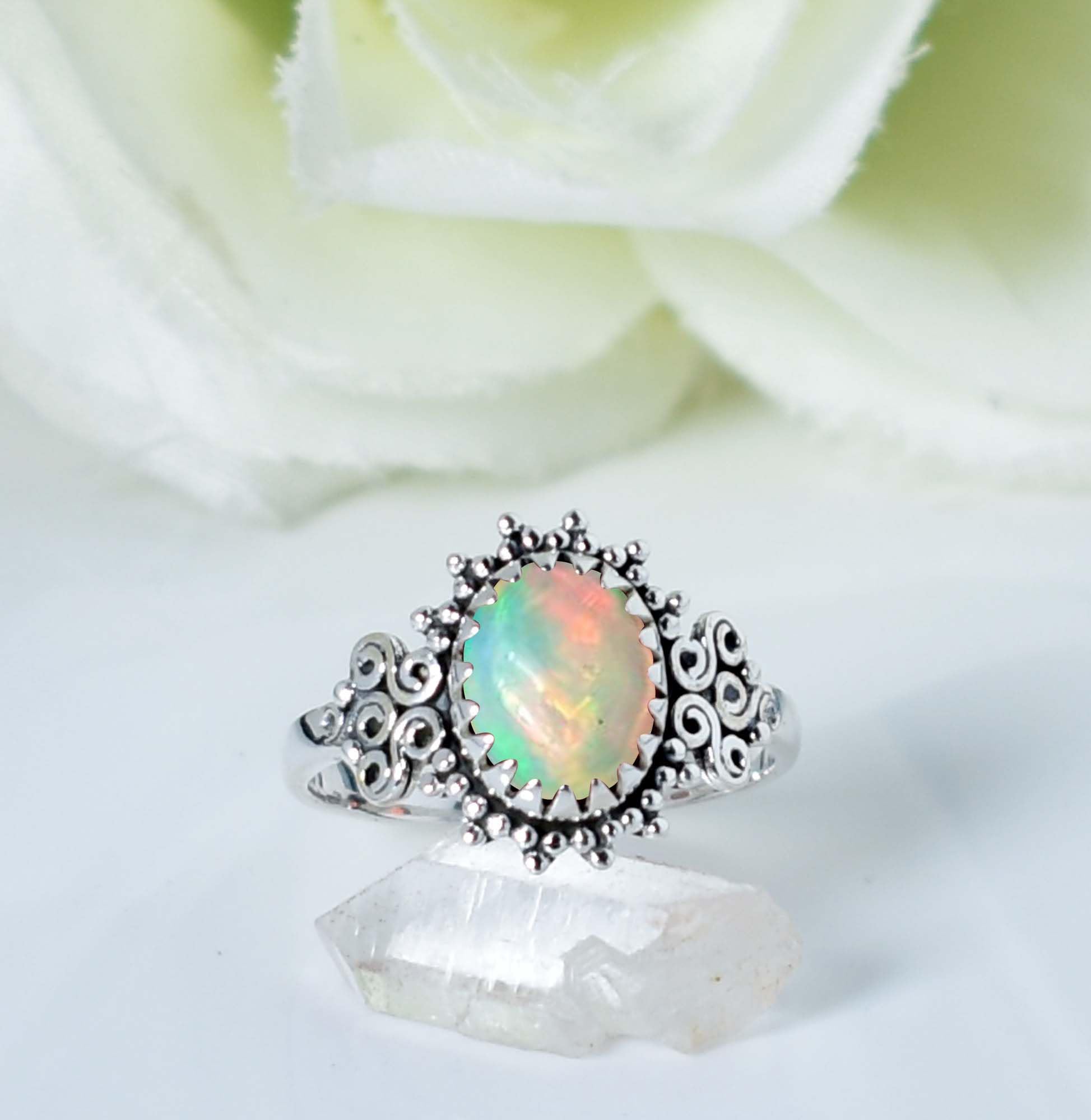 Anello in opale etiope multifuoco, in argento sterling 925, fatto a mano, con pietre preziose, per donna, anello in opale naturale, regalo per lei, taglia 6