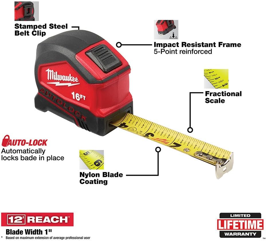 Milwaukee measure tape TAPE MEASURE AUTOLOCK 16FT