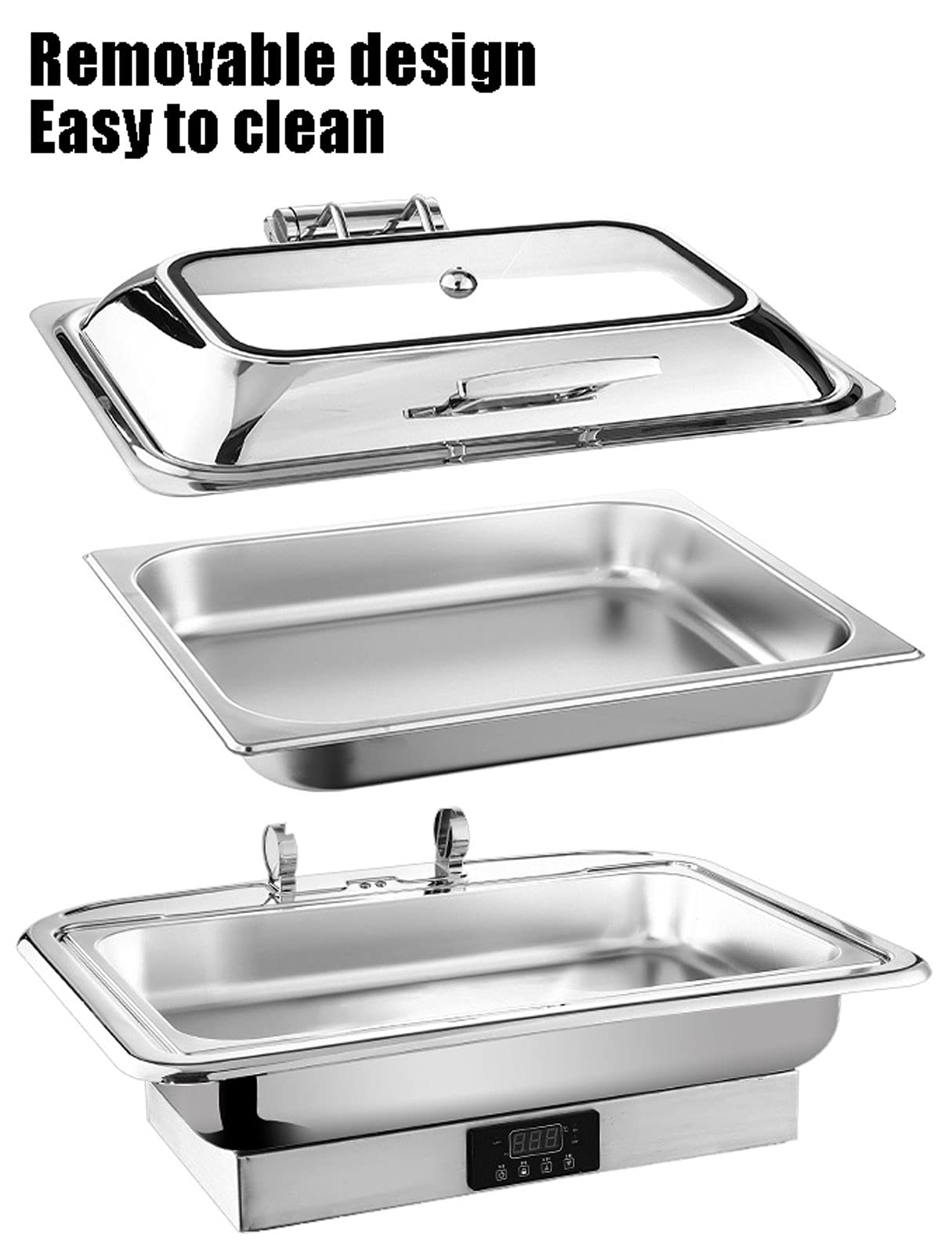 Chauffe-aliments électrique 9 L avec couvercle visuel, température réglable de 30 ℃ à 90 ℃, plateau en acier inoxydable et céramique pour la restauration et les événements
