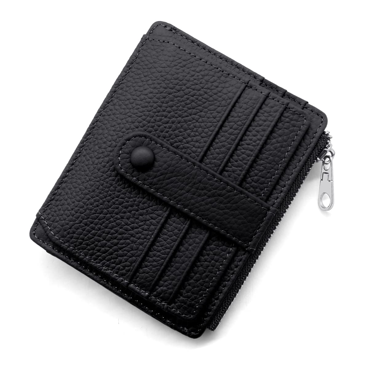REETEE Portfel damski i męski, mały, z prawdziwej skóry, etui na karty, ochrona RFID, 14 przegródek na karty, Slim Wallet na prezent, czarny, M, minimalizm