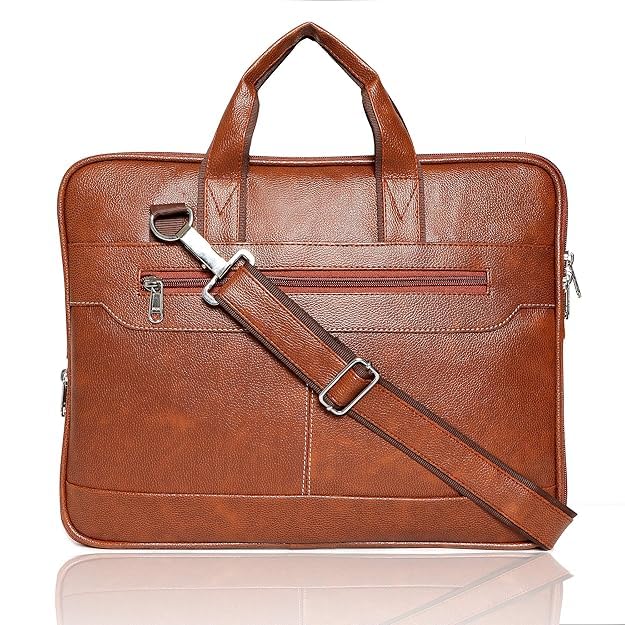 Image of HUCI Men's Tan Synthetic Leather Briefcase Best Laptop Messenger Bag Satchel for Men