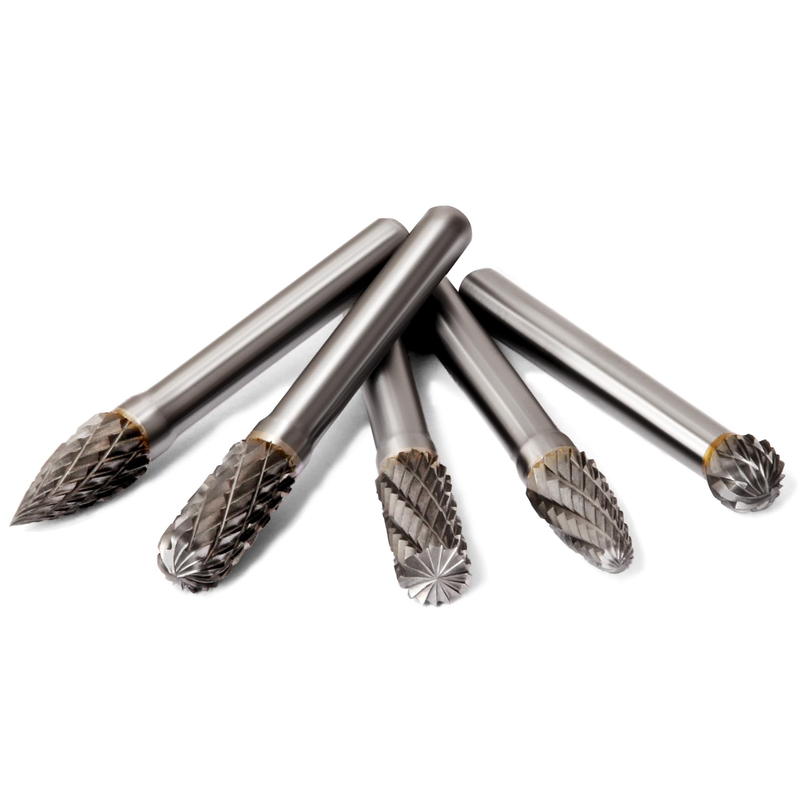 Josaton Tungsten Carbide Rotary Burr Set, 5Pcs Double Cut Die Grinder Bits 6mm Shank, Rotary Point Burr Wood Grinding Drill Bit for DIY Woodworking Metal Polishing Engraving Drilling