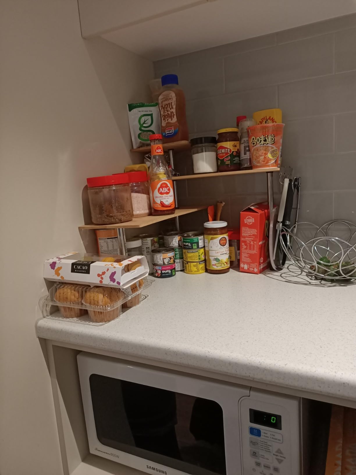 3Tier Corner Shelf Kitchen Spice Rack Organiser with Hooks Home