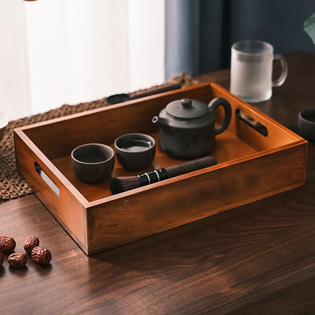 Breakfast Tray Solid Wood Retro Color Tray Fruit Snack Storage Tray Hotel Home Rectangular Ornament Snack Tea Tray Coffee Table Tray