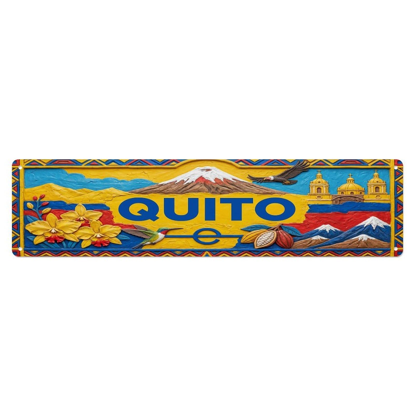Cwbufd Vintage Style Vintage Quito Ecuador Flag Pattern Vintage Metal Tin Sign Plaque Wall Decor For Cafe, Club Bar, Office, Garden Metal Poster 4X16inch
