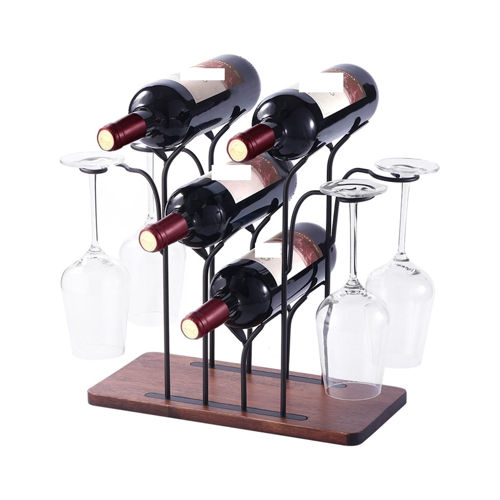 Casier à vin domestique et porte-verres décalé stable pour 4 bouteilles
