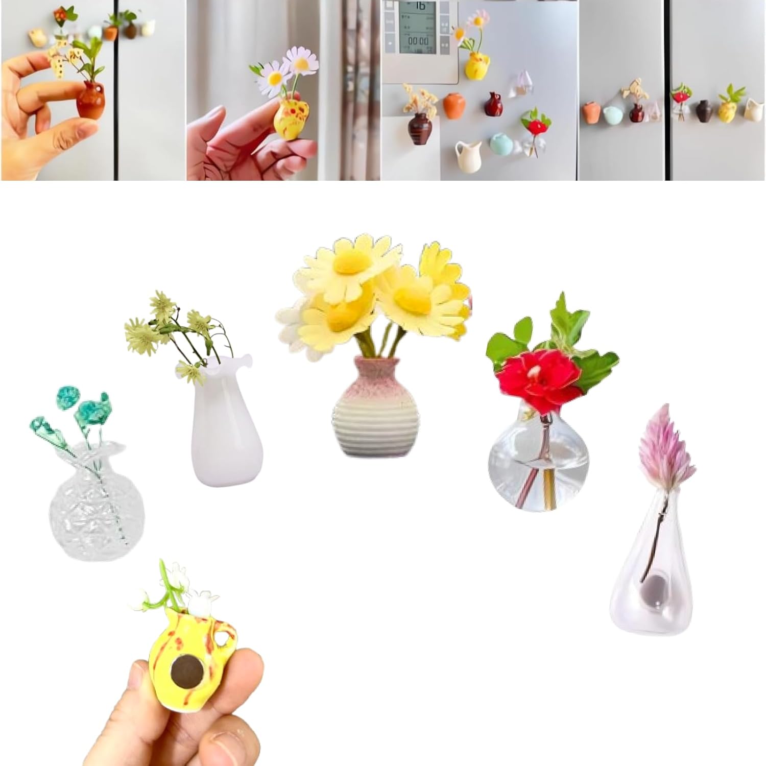 Mini Vase Magnets for Fridge (5Pack) – 3D Plant Decor for Refrigerator, Kitchen, Office, Lockers – Cute Ceramic Fridge Magnets, Durable Home & Workplace Decoration Mini Vase Magnets for Fridge (5Pack) – 3D Plant Decor for Refrigerator, Kitchen, Office, Lockers – Cute Ceramic Fridge Magnets, Durable Home & Workplace Decoration
