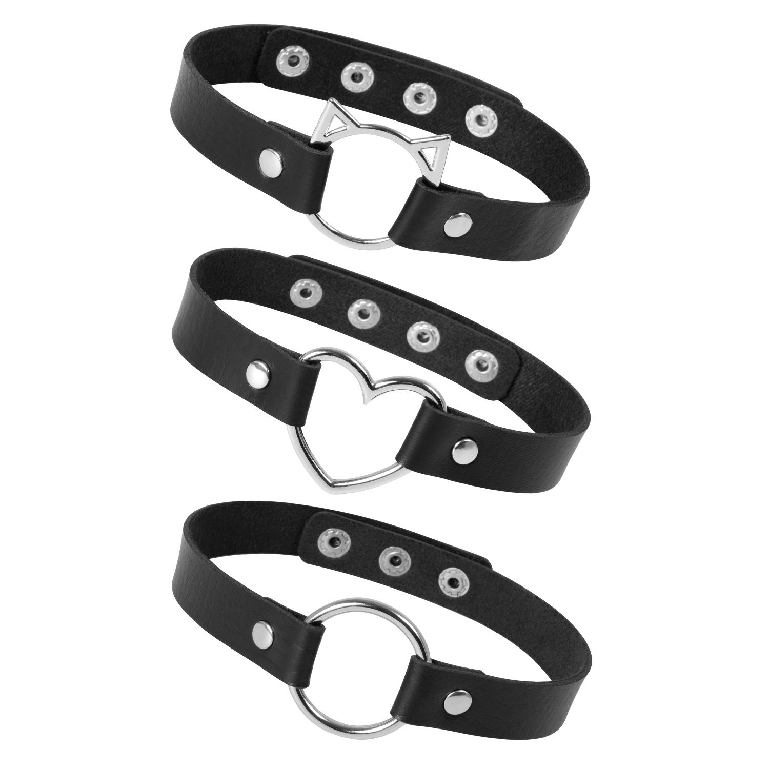 3PCS Leather Choker, Adjustable Love Heart Punk PU Necklace Goth Choker Egirl Accessories Soft Collar Chain for Women