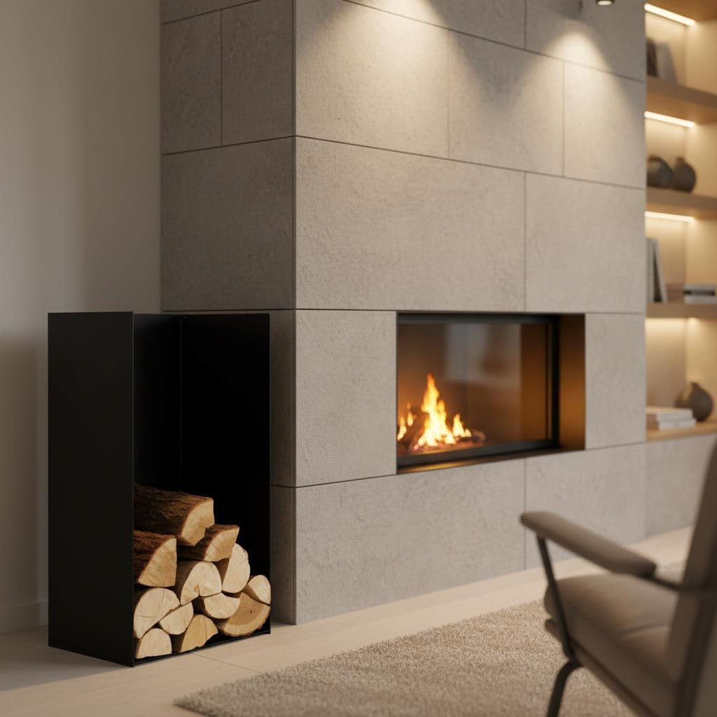 Magnus R148 Kaminholzregal, Brennholzregal, Holzkorb, Stahl schwarz