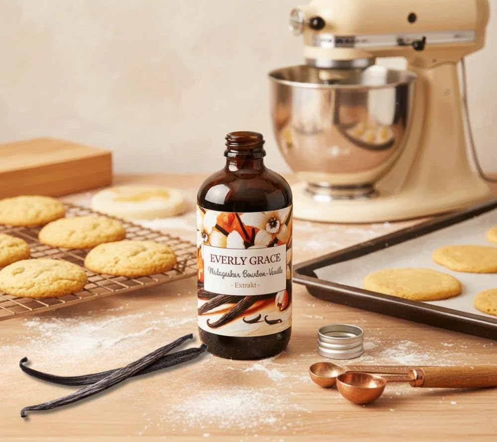 Everly Grace Extracto de vainilla bourbon orgánico sin alcohol de Madagascar, vainilla sin alcohol, extracto líquido devainilla, esencia natural devainilla, elaborado con vainas auténticas