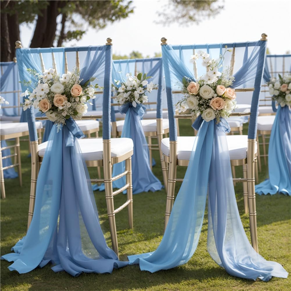 Organza Stuhl Band, 20 × 250cm Tüll Stuhlhussen Stuhl Tüll Stoff Stuhl Dekoband Chiffon Stuhlschärpen Schleifenband Gangschleifen für Hochzeit Party Zeremonie Deko Elfenbein 20 Stück