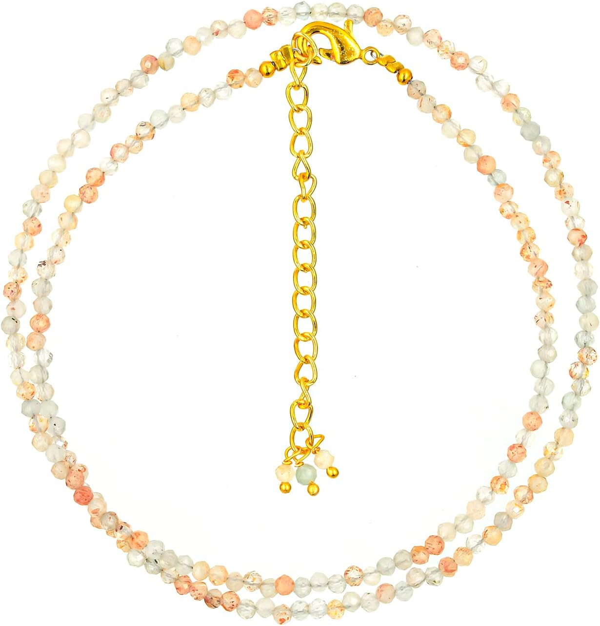 Natural Gemstone Faceted Beaded Necklace for Woman| Gold Plated Gem-stone Necklace | Beads 2–3 mm | Adjustable Chain 16+2 Inch