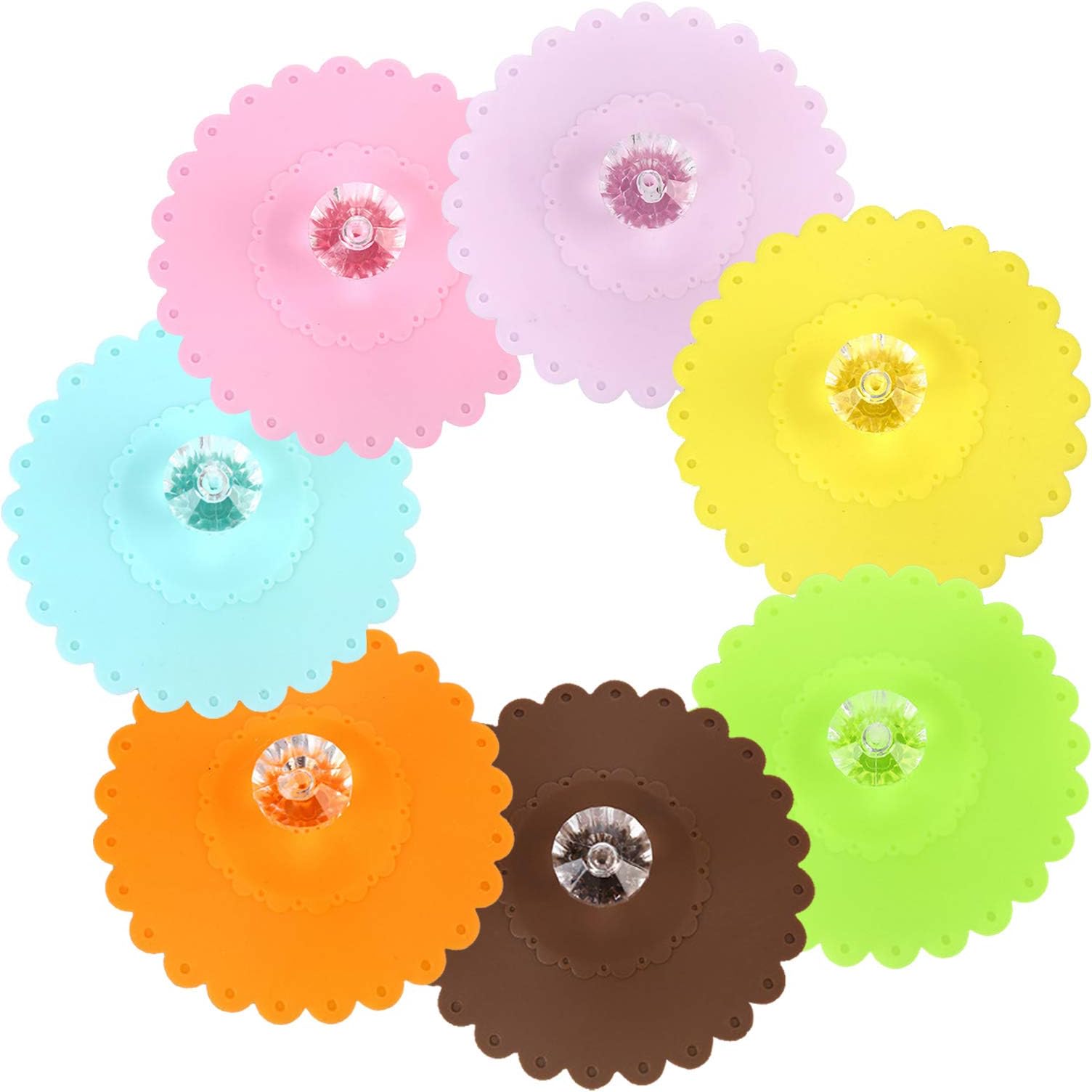 Luxtrip 7 PCS Dust-proof silicone glass lid Cup of coffee Beverages LIDS Mark lid Chuck Sealing cap New cute Food-grade silicone lid