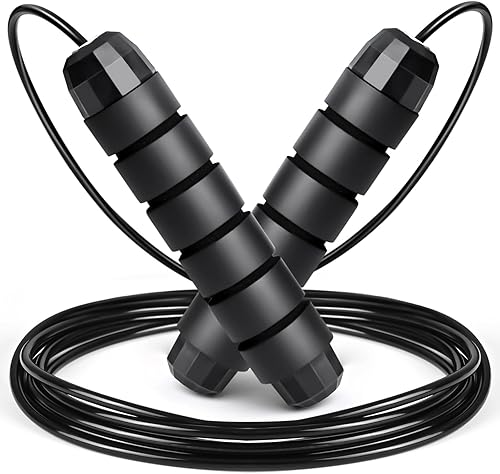 BLEUM CADE Cuerda de saltar ajustable, cuerda de saltar con rodamientos de bolas, con asas de espuma para fitness, ejercicio en casa y cuerpo