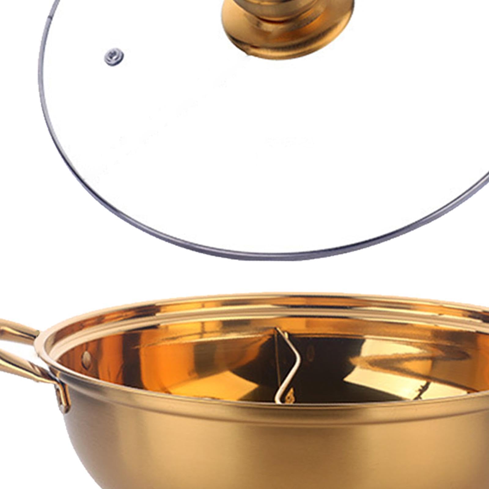 Generic Hot Pot with Divider Chinese Shabu Shabu Pot Cookware Easy to Clean Stainless Steel Pot with Divider for Household Party Home, gold