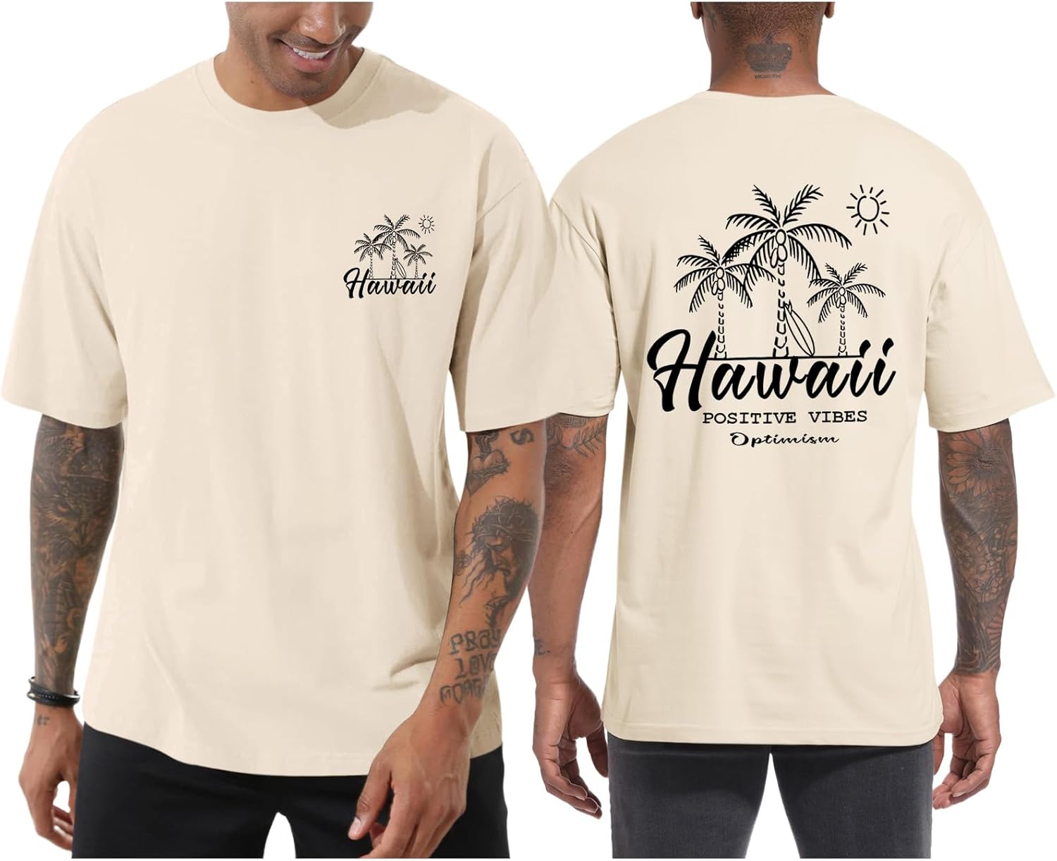 Mens Graphic Tees Vintage Beach Vacation T Shirts Positive Vibes Tropical Printed Shirt Oversized Short Sleeve Tops