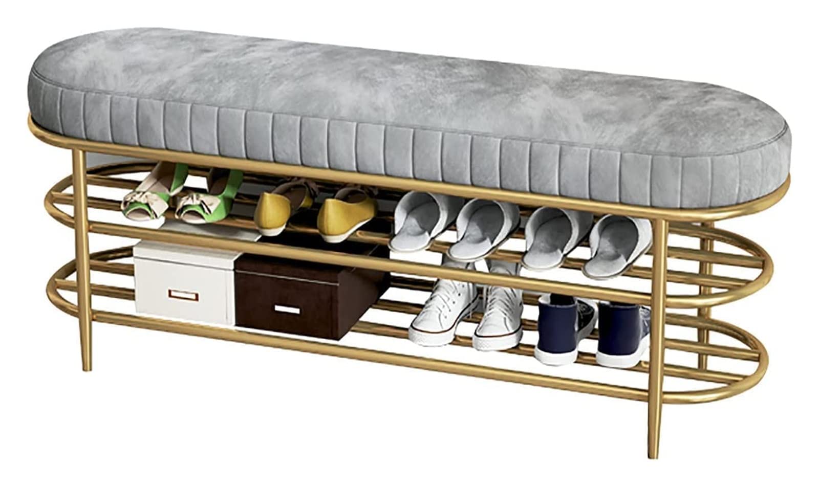 Banc de Chevet haut de gamme avec structure en métal et étagère de rangement pour chambre et salon