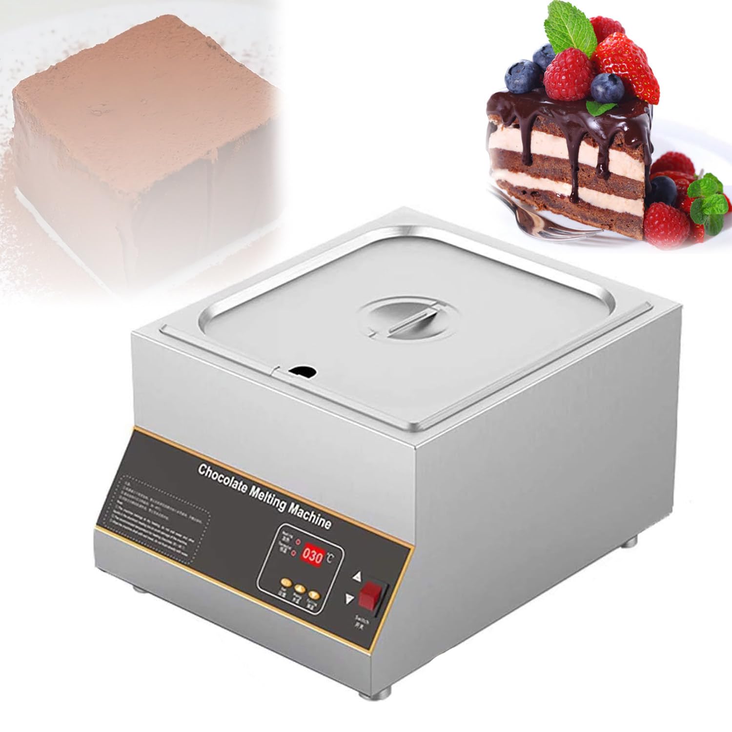 YNIYUJKL Chocolate Melting Machine, Dual Chamber 500W, Full Temperature Control, Food-Grade Stainless Steel, Perfect For Melting Chocolate And Confectionery,Singlecylinder