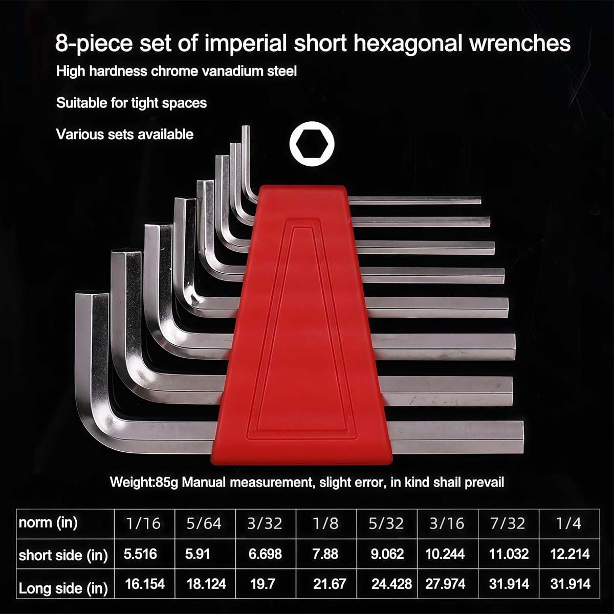 8-Pcs Ball Head Hex Key Set, L-Shape Allen Wrench Kit with Red Holder, Metric Ball End Hex Keys for Furniture Assembly & Bike Repair(Imperial)