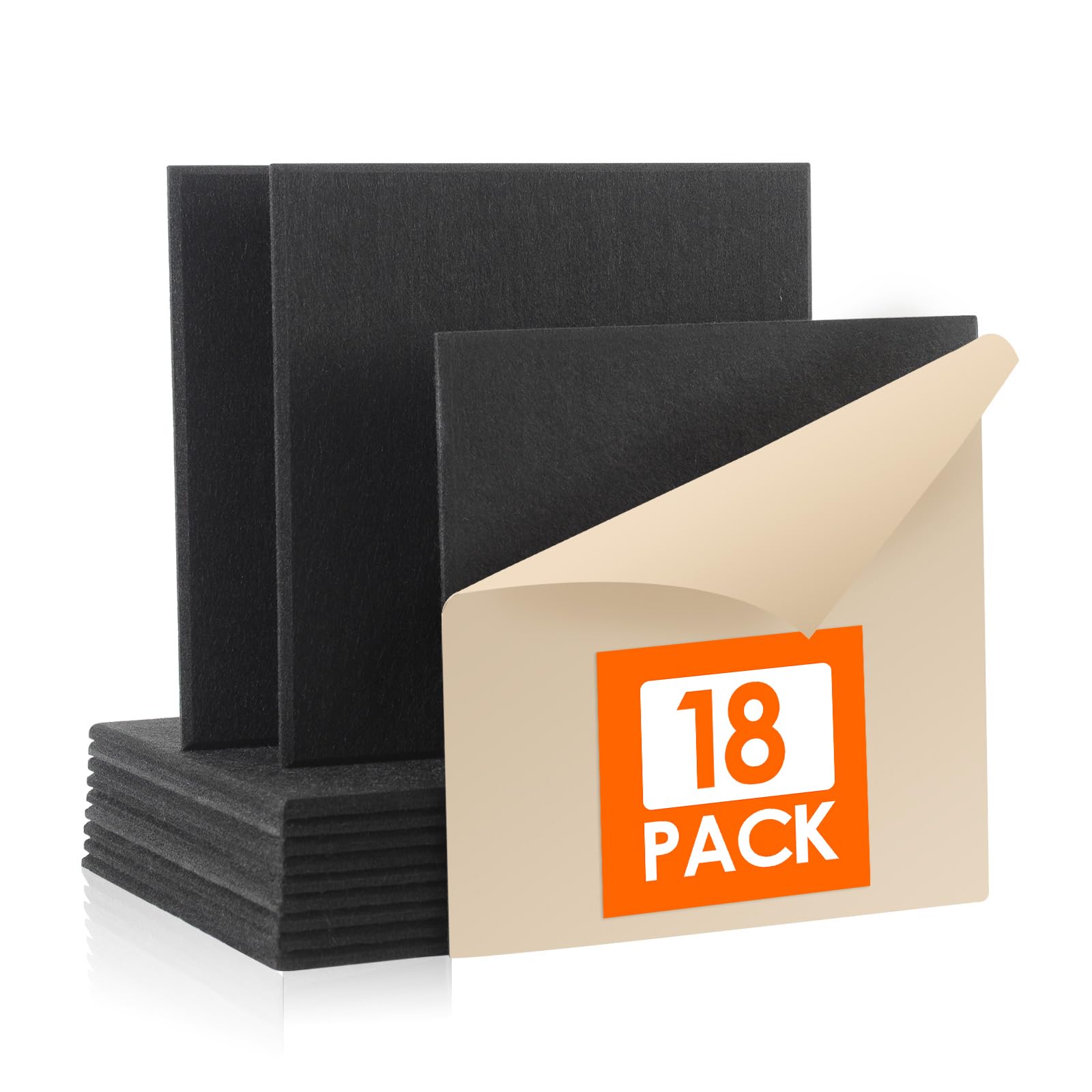 Paquete de 18 paneles insonorizantes autoadhesivos, 30 x 30 x 1 cm, paneles acústicos cuadrados de alta densidad para paredes, paneles insonorizados para sala de grabación, oficinas, hogar y