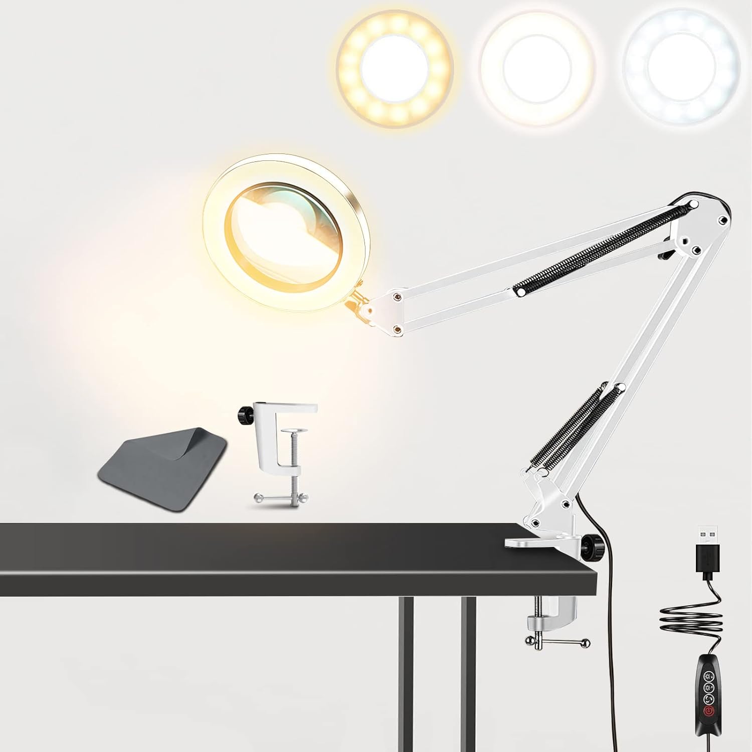 10X Magnifying Glass with Light,3 Color Modes Stepless LED Dimmable Lighted Magnifier Glasses