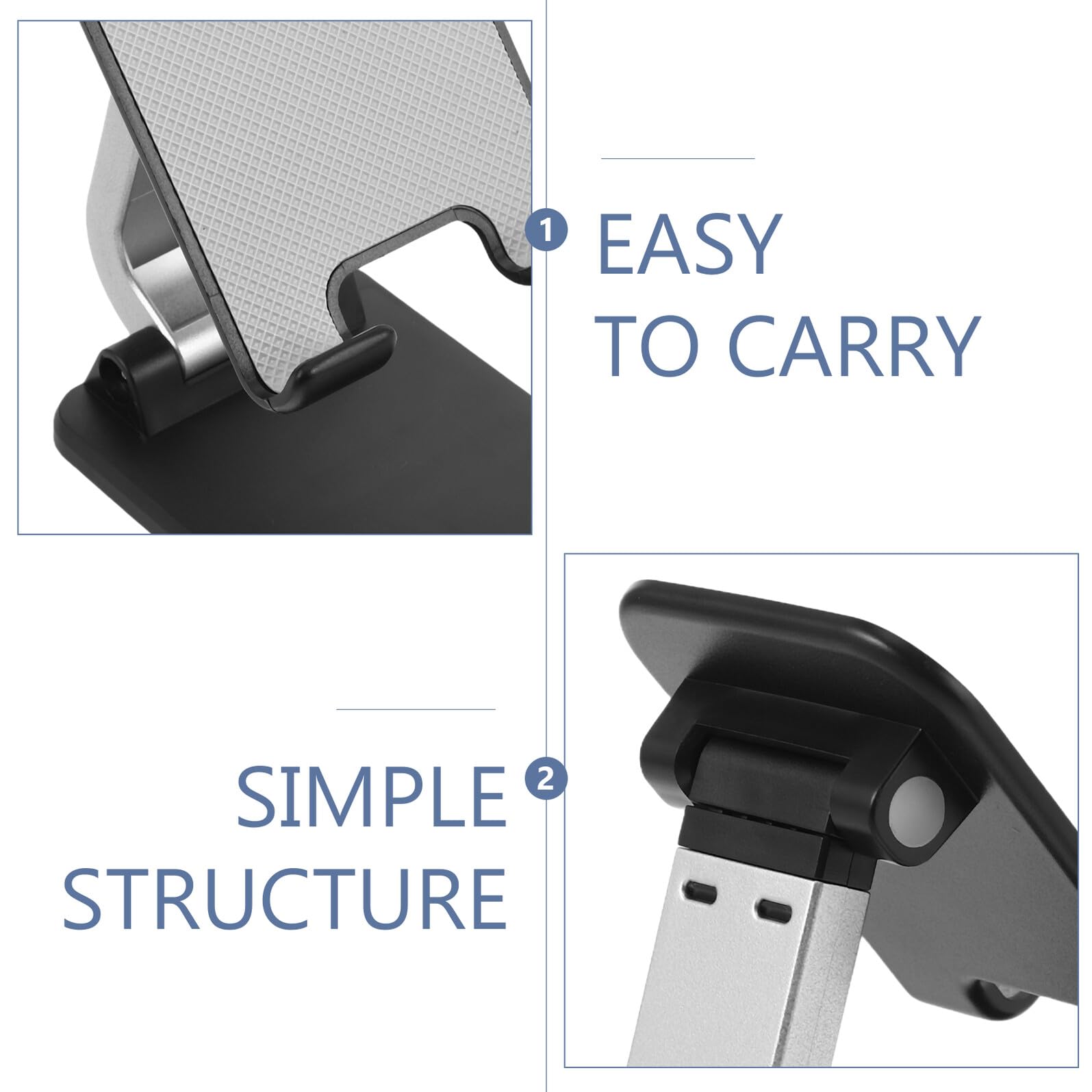 4 Piezas Soporte de Escritorio para Teléfono Móvil y Tableta de Aleación de Aluminio, Plegable y Ajustable, Base Antideslizante, Soporte Compacto para Oficina, Hogar y Viaje, Color