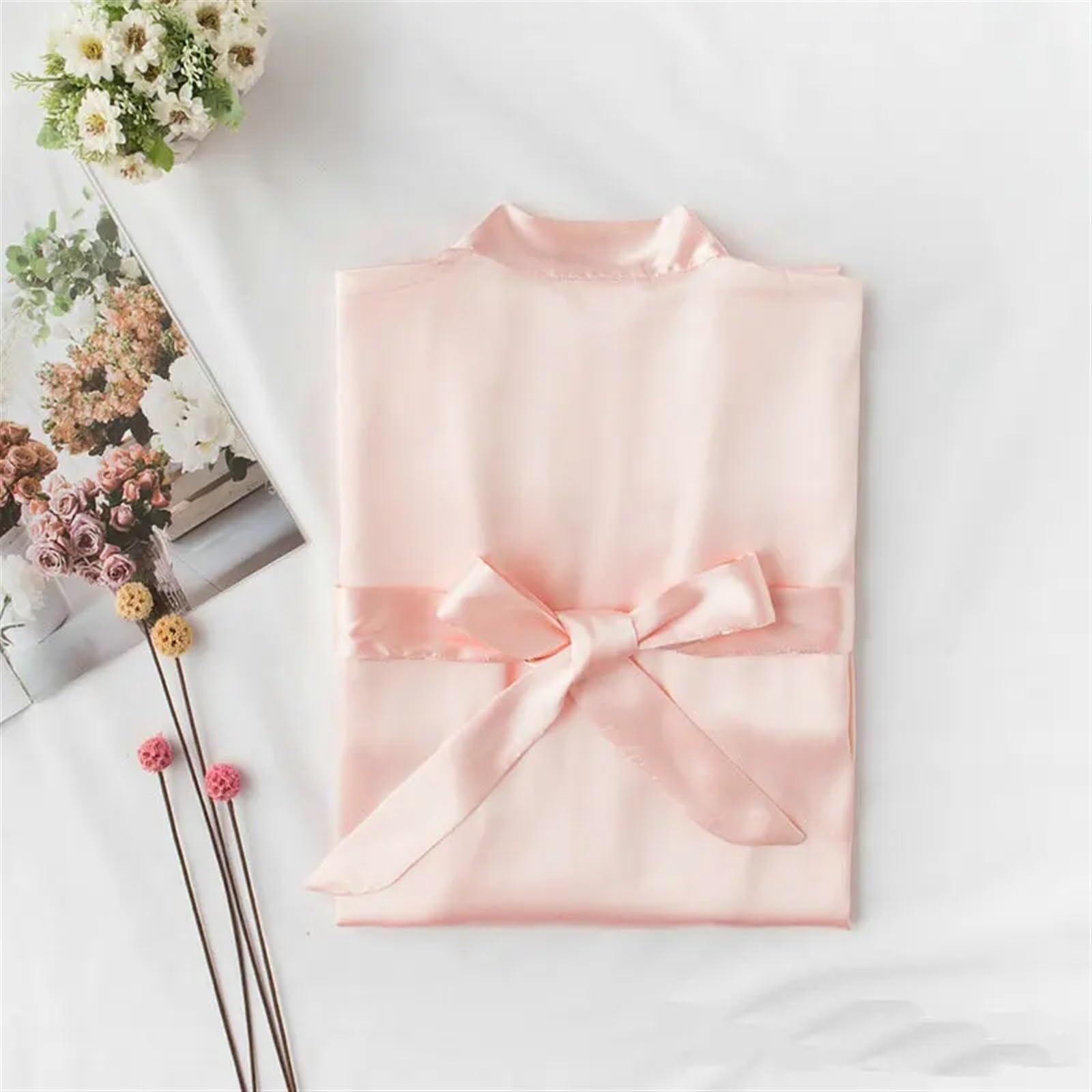 Peignoir Satin Femme Robes de demoiselle d'honneur Robe de mariée courte Robe en Satin femmes Robe de mariée peignoir vêtements de nuit Robe de chambre grande taille ceinture(Mint,Customize your text)