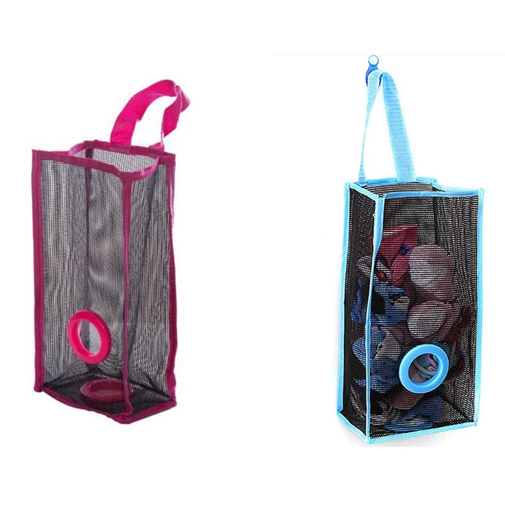 Polyethylene Mesh Reusable Net Hanging Breathable Garbage Grocery Shopping Cloth Bag Storage Dispenser Holder Pouch Trash Bag Organizer For Kitchen Home - Pack of 2