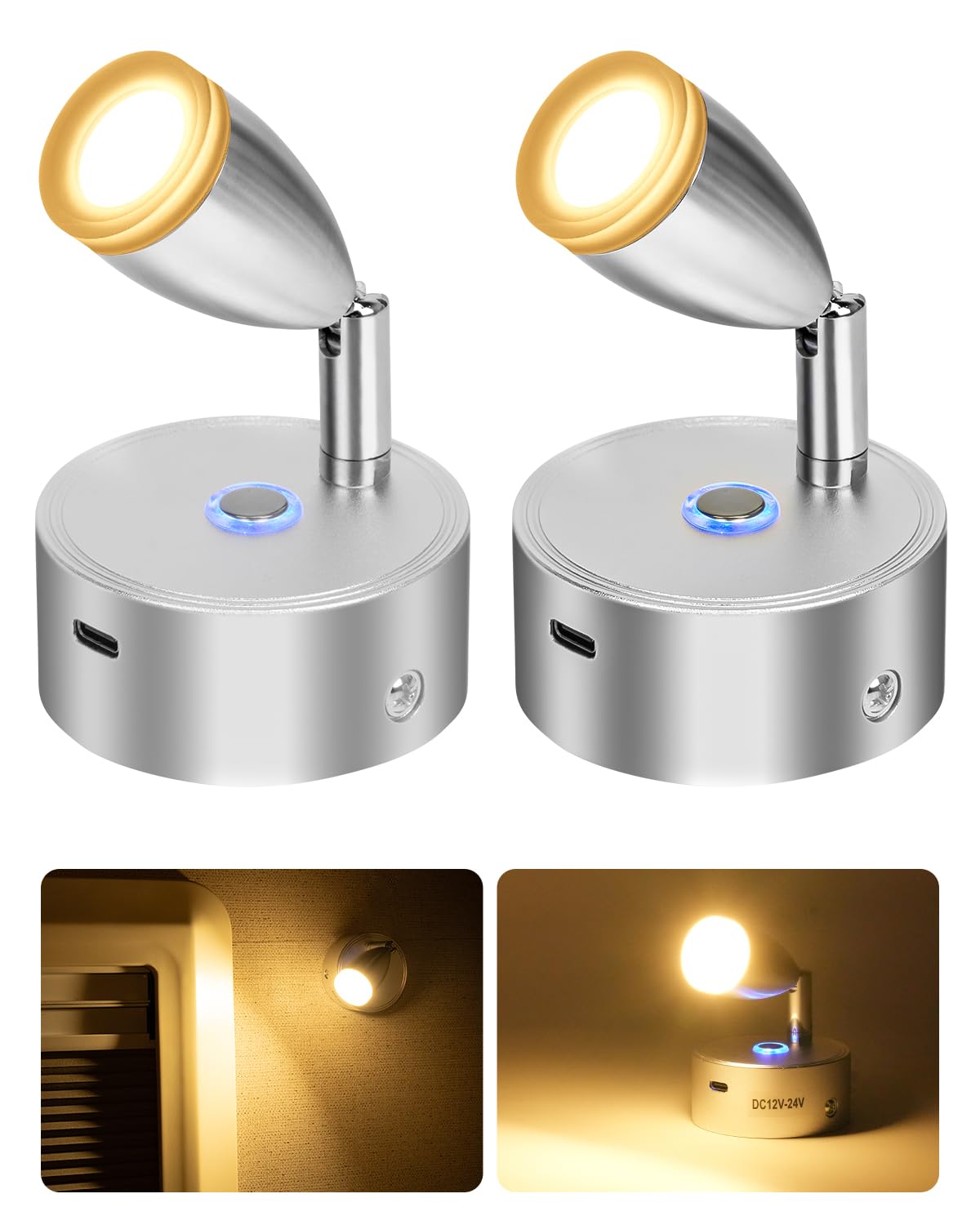 SUPAREE 12 Volt LED Lampen Wohnmobil Dimmbar, 12V LED Lampe mit USB und  Touch Schalter 3000K fr Camper, Van, Caravan, Boot, Yacht (Acryldekor, 2  Stcke): Amazon.de: Auto & Motorrad