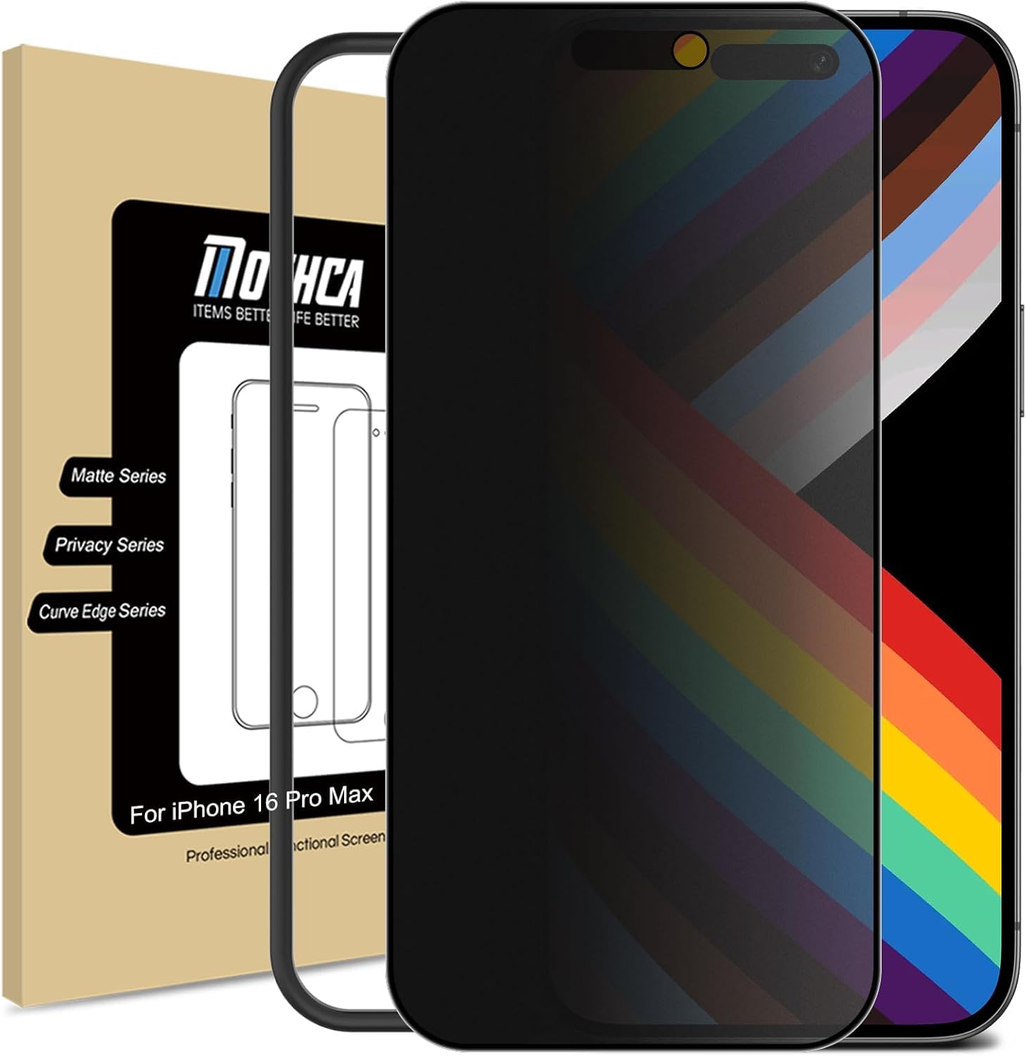 Mothca Protector de Pantalla Privacidad Mate para iPhone 16 Pro Max, Cristal Templado Antiespia de Cobertura Total, Antirreflejos y Antihuellas, Dureza 9H, Sin Burbujas, Kit de instalación Global Recycled Standard Global Recycled Standard Global Recycled Standard