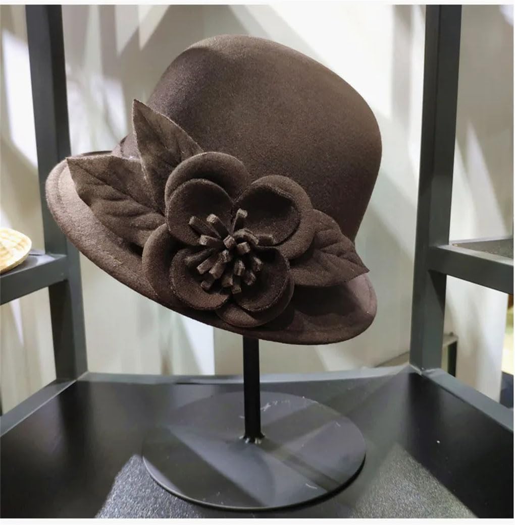 SaoBiiu Autunno Inverno Donna Fedora Cappello Floreale Caldo Secchio Cappello di Lana Caldo Bombetta Fiori Cappello Fedora