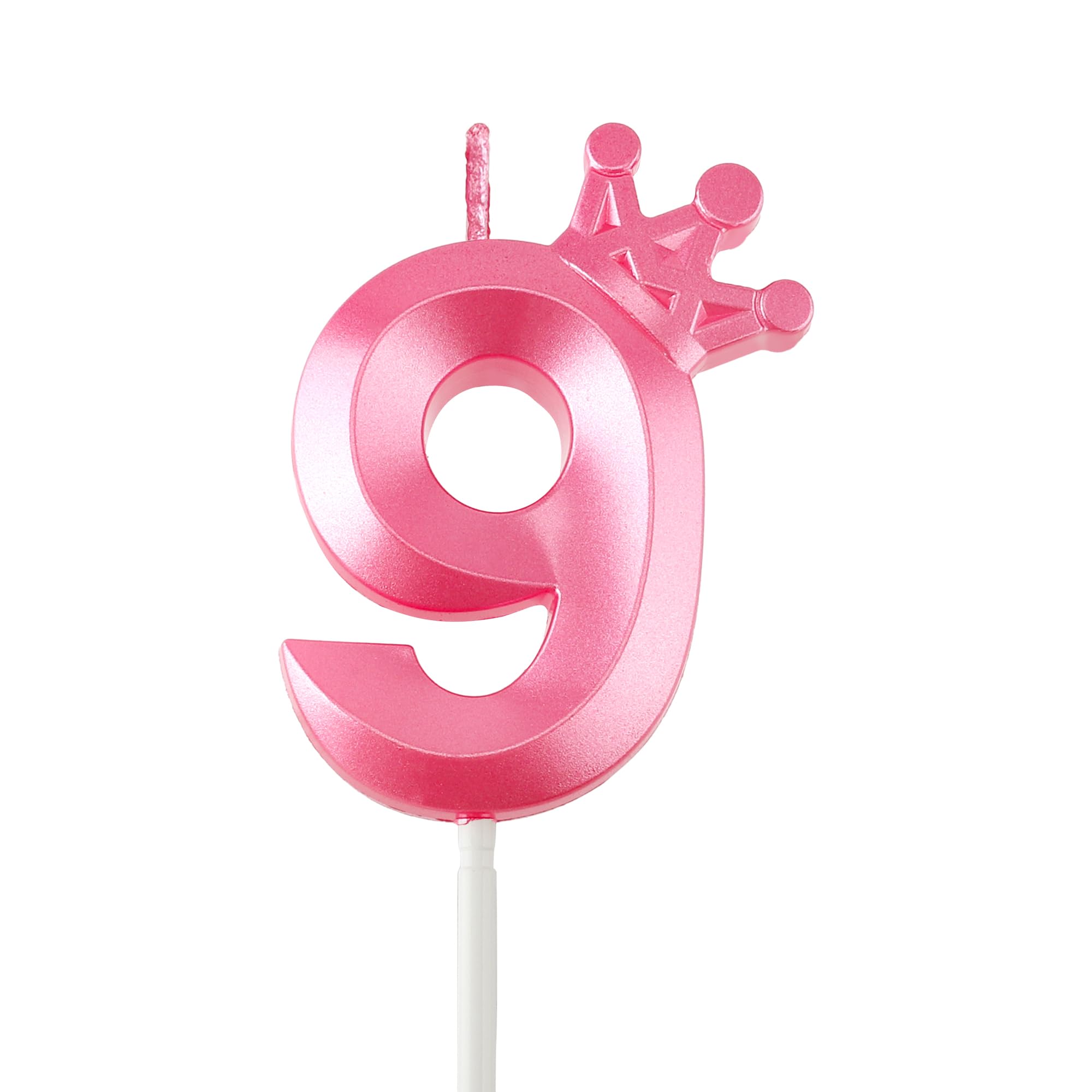 9 Birthday Candle, 9 Candle for Birthday Cake, Number 9 Candle, 9 Cake Topper, 9th Birthday Crown Birthday Number Candles, 9th Birthday Decorations for Girls, Pink Happy Birthday Decorations, Pink
