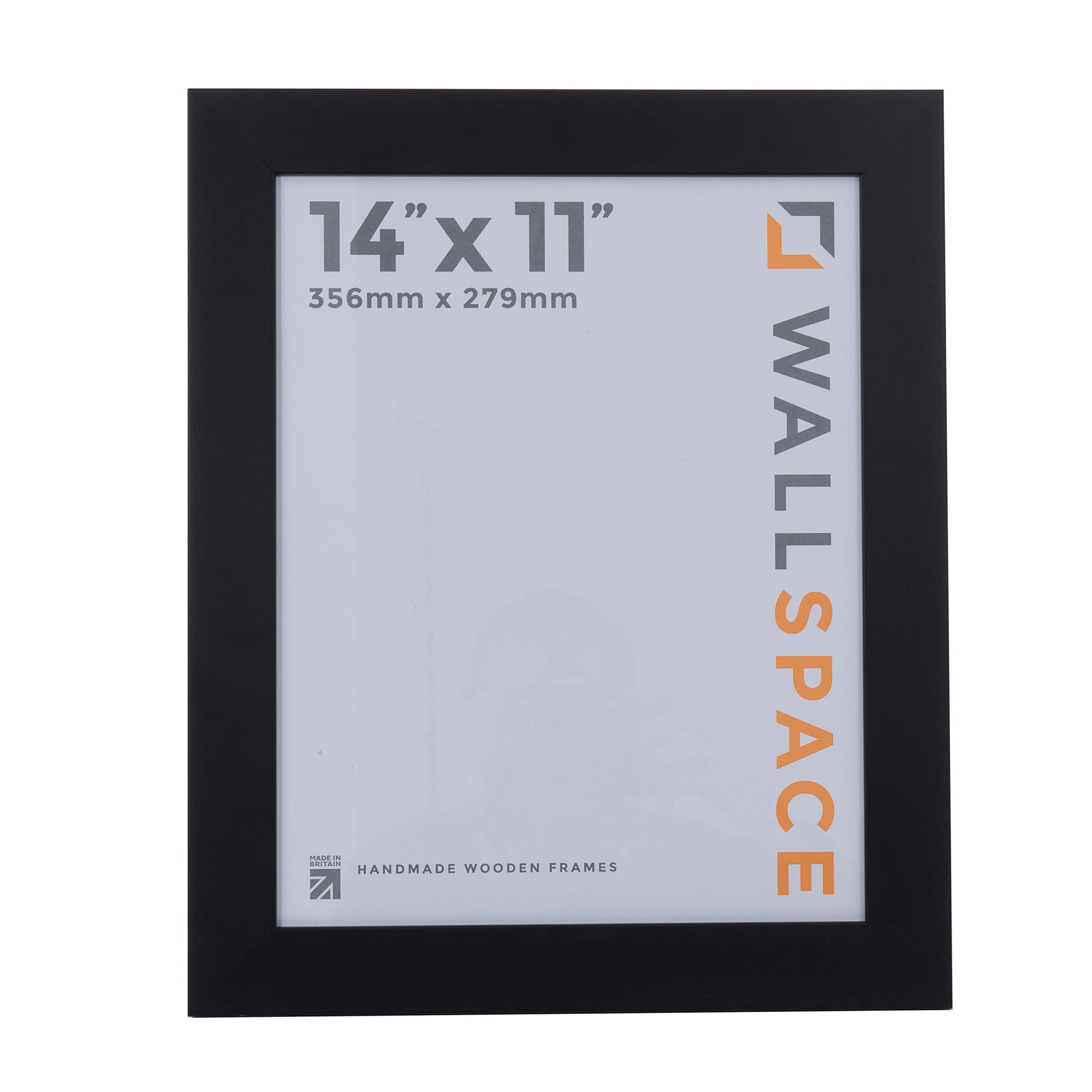 Wall Space Wide 14x11 Black Picture Frame | Black 11x14 Photo Frame | 14 x 11 inch | 356x279mm | 35.6x27.9cm | Solid Wood Wooden with Real Glass | Handmade in UK