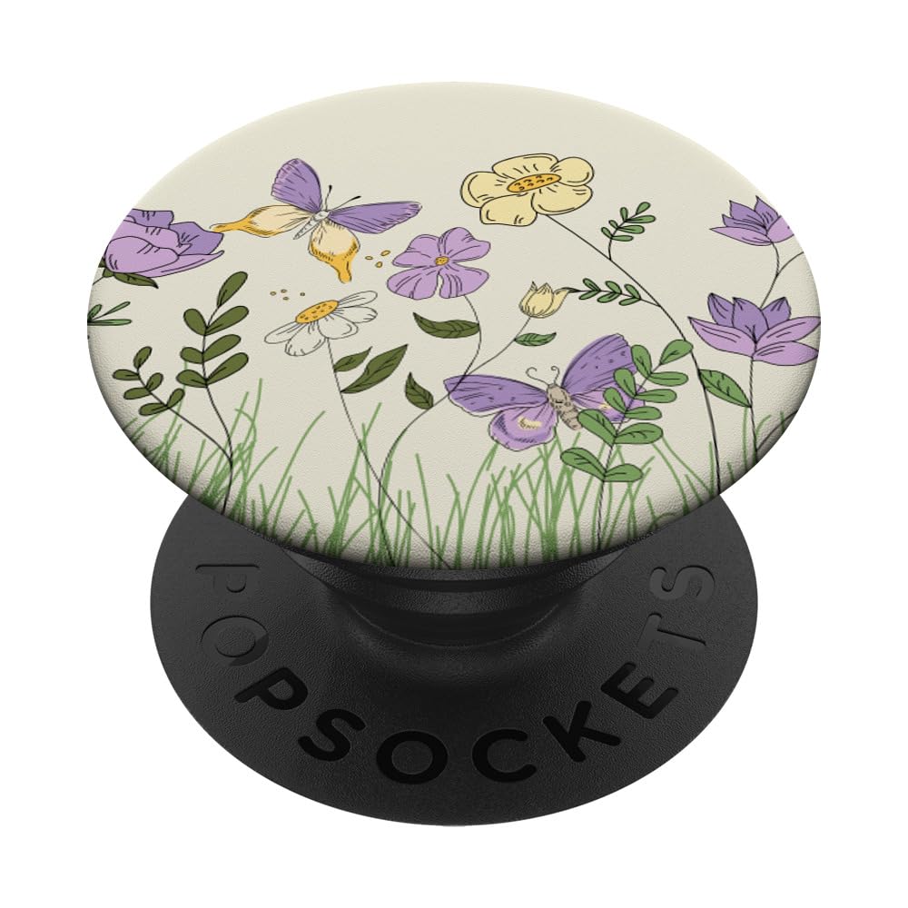 Colorful Designs Floral Butterfly Flower PopSocket Adhesive Phone Grip Stand for iPhone 11 - Black