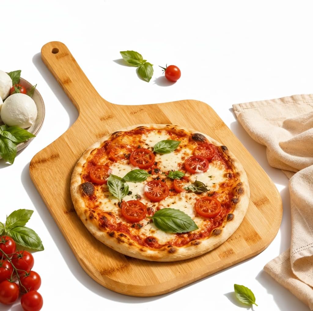 18" x 12" Bamboo Pizza Peel, Pizza Paddle with Handle, Smooth Nonstick Piza Board for Oven and Grill, Pizza Server for Bread and Baking