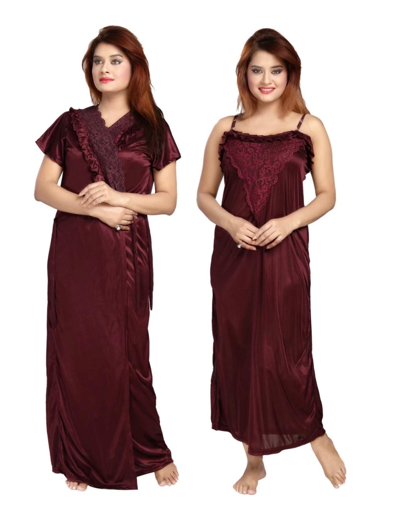 ankona Women's Satin Plain/Solid Nightwear Set Pack of 2-picture-43