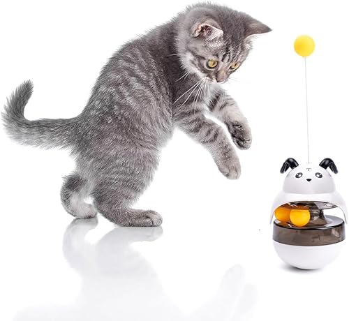 Miniatura 10 de Juguete rompecabezas para gatos, dispensador de comida para mascotas con equilibrio automático, estimulante del cerebro, alimentador lento, juguetes