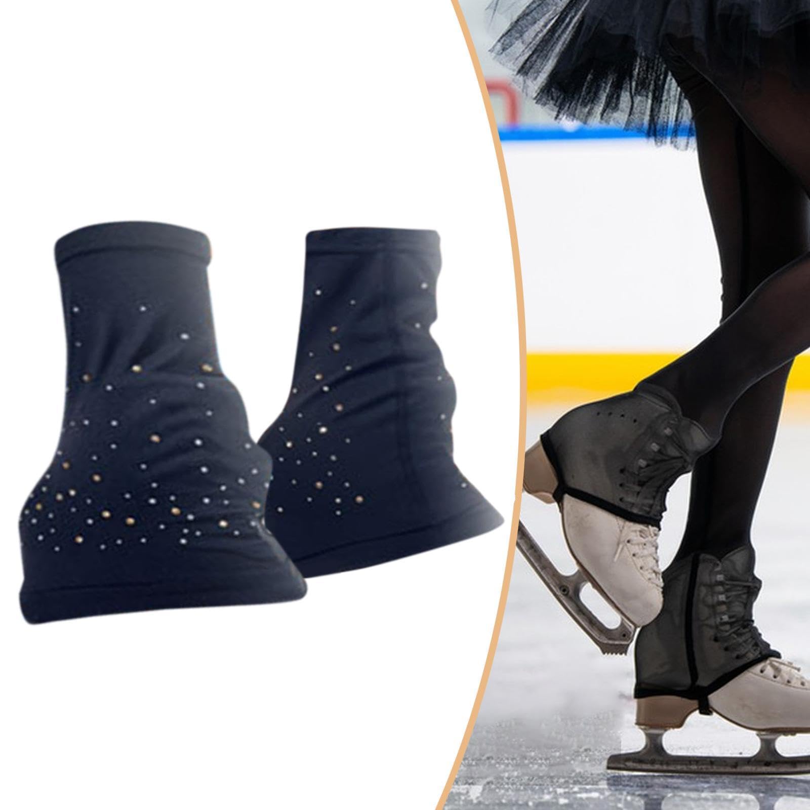 F Fityle Calentadores de piernas para patinaje artístico, protección térmica, modernos y elegantes, elásticos sobre bota, antideslizantes para entrenamiento