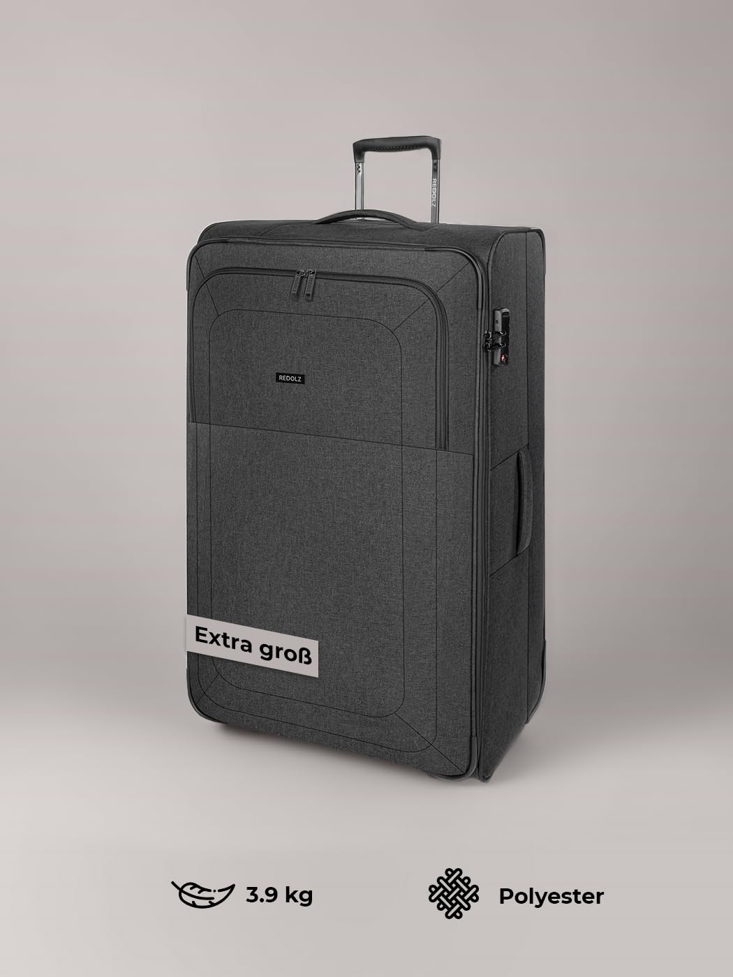 REDOLZ trolley XL jumbo check‑in extra grande | valigia morbida con 2 ruote e serratura TSA | 90 × 52 × 32 cm capacità 130 L leggera 3,9 kg per donna e uomo – Essentials 12