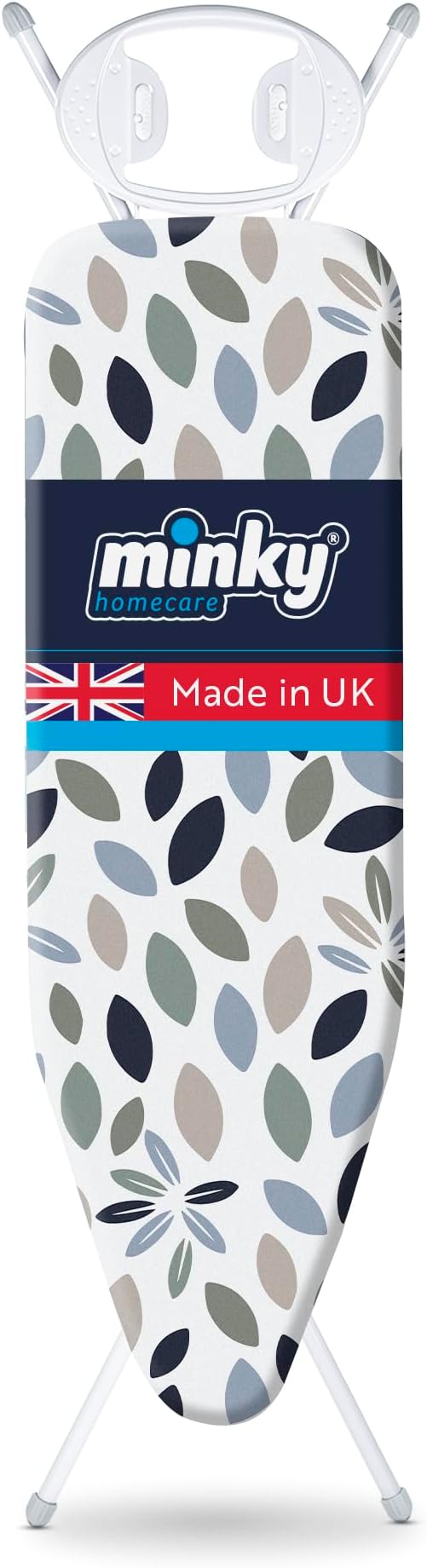 Minky Ironing Board Expert, Large Ironing Board, 122 x 38 cm Iron Board, Angled Rest, Adjustable Height to 96 cm, Collapsible Iron Table