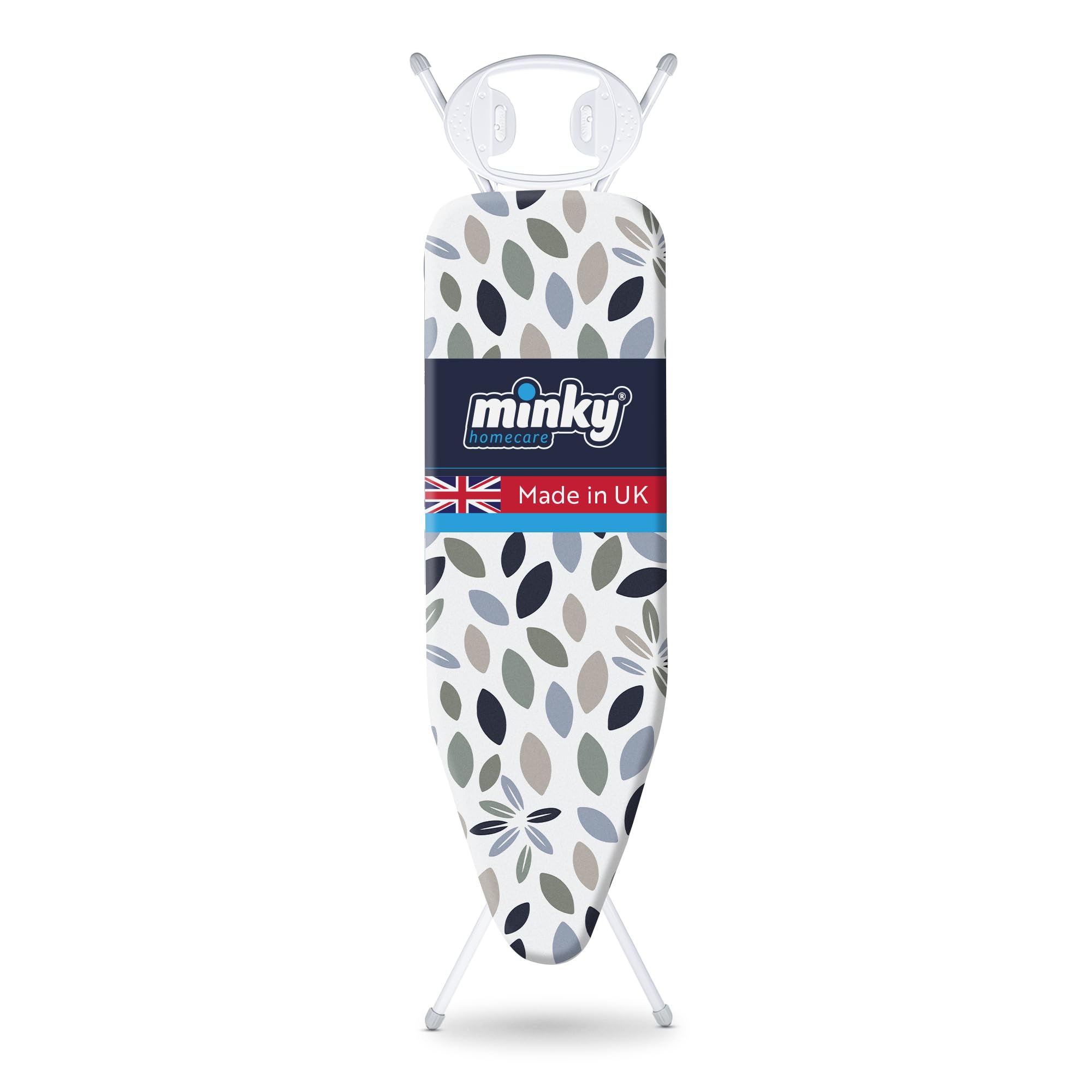 Minky Leaves Ironing Board Expert, Large Ironing Board, 122 X 38 Cm Iron Board, Angled Rest, Adjustable Height To 96 Cm, Collapsible Iron Table